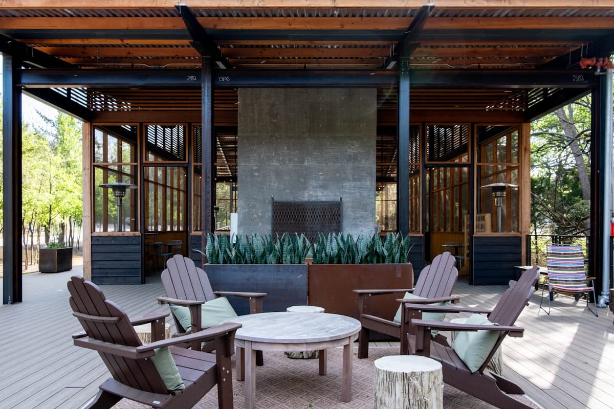 Outdoor patio seating area on coated concrete